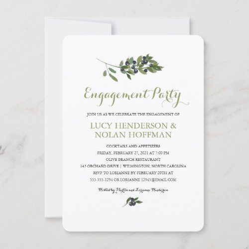 Watercolor Olive Orchard  Engagement Party Invitation