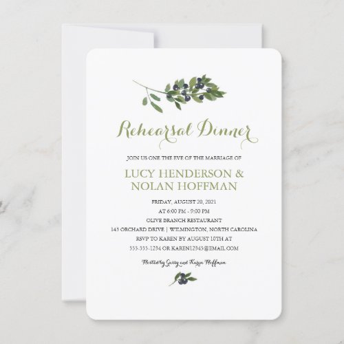 Watercolor Olive Orchard  Rehearsal Dinner Invitation