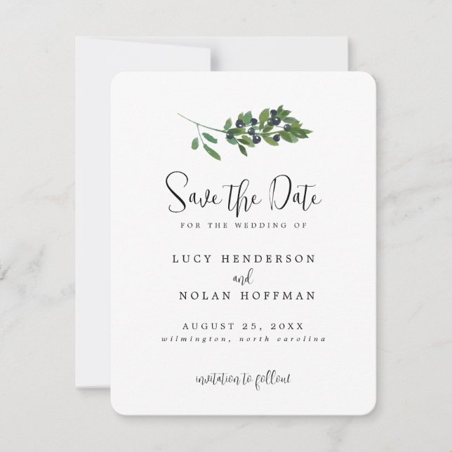 Watercolor Olive Orchard Save the Date (Front)