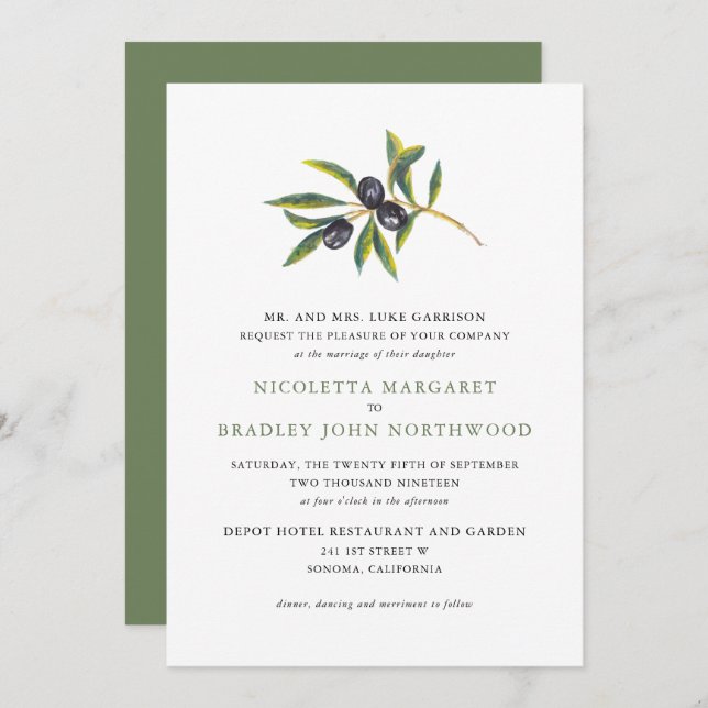 Watercolor Olive Orchard | Wedding Invitation (Front/Back)