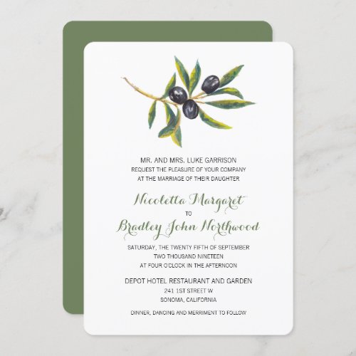 Watercolor Olive Orchard  Wedding Invitation