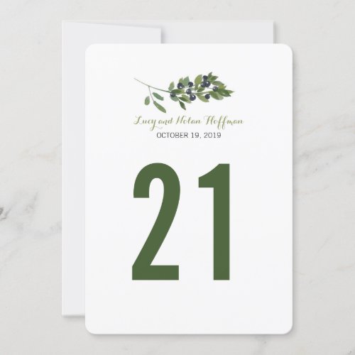 Watercolor Olive Orchard  Wedding Table Number