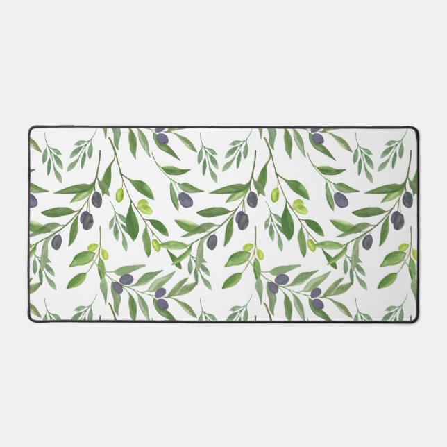 Watercolor Olive Pattern Desk Mat (Front)