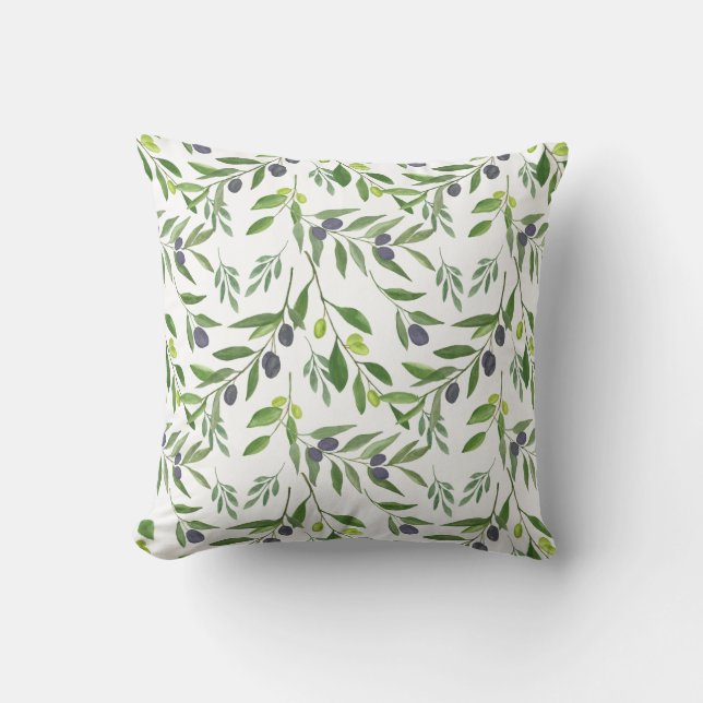 Watercolor Olive  Throw Pillow (Front)