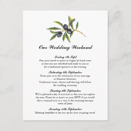 Watercolor Olive Tree Branch  Itinerary Enclosure Card