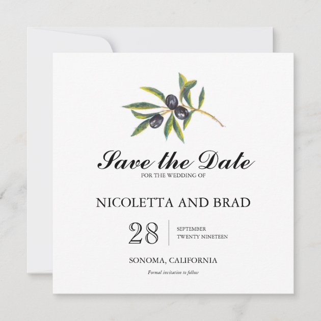 Watercolor Olive Tree Branch | Save The Date