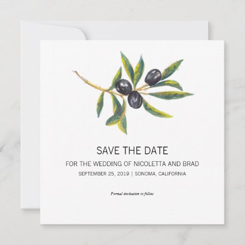 Watercolor Olive Tree Branch  Save the Date
