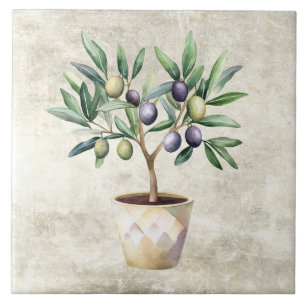 Watercolor Olive Tree Tuscan Faux Texture Ceramic Tile