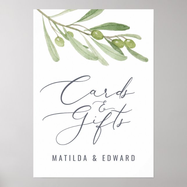 Watercolor olive wedding cards & gifts budget poster (Front)