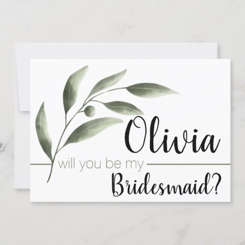 Watercolor Olive Will You Be My Bridesmaid Cards