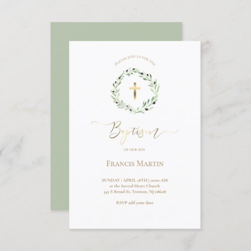 watercolor olive wreath  Baptism Invitation