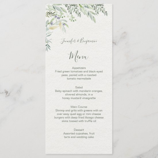 Watercolor Olives and Olive Branches Wedding | Menu