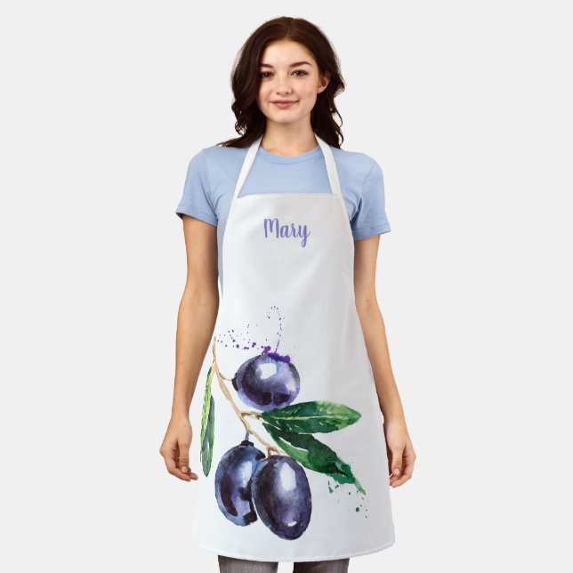 Watercolor Olives Customizable Apron (Worn)