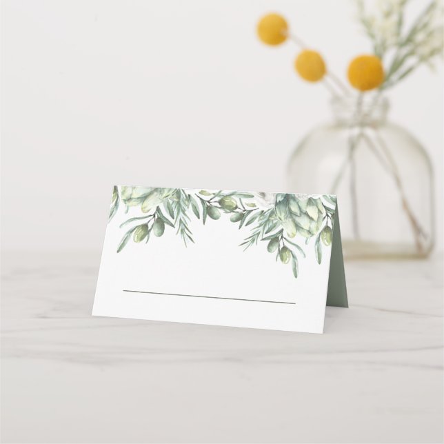 Watercolor olives. Elegant garden italian wedding Place Card (Front)