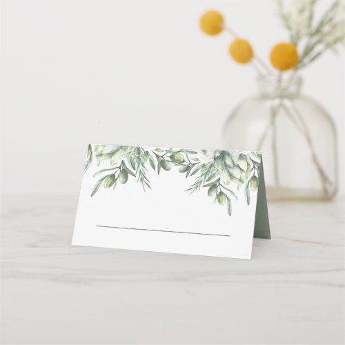 Watercolor olives Elegant garden italian wedding Place Card