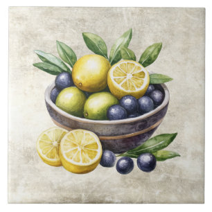 Watercolor Olives Lemons Limes Faux Texture  Ceramic Tile