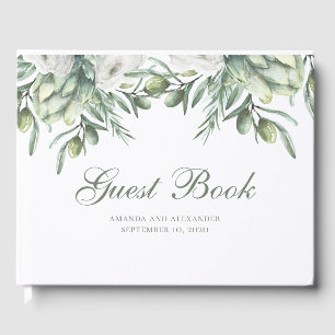 Watercolor olives. Summer floral italian wedding Guest Book