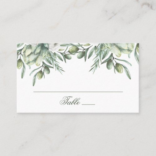 Watercolor olives Summer floral italian wedding Place Card