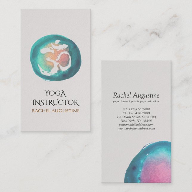 Watercolor Om Symbol Yoga Meditation Instructor Business Card (Front/Back)