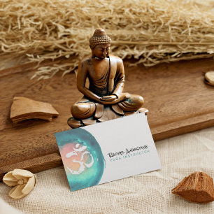 Watercolor Om Symbol Yoga Meditation Instructor Business Card