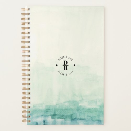 Watercolor Ombre Blue Monogram Monthly Planner