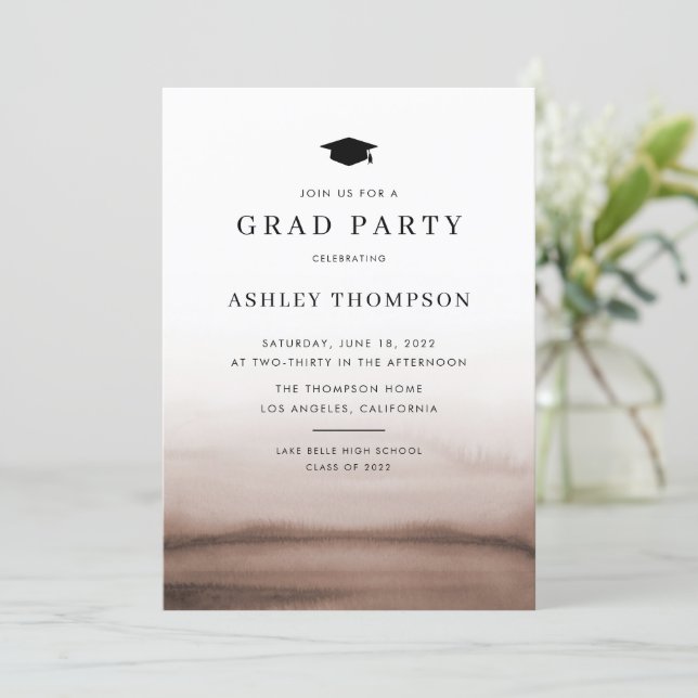 Watercolor Ombre Brown Modern Graduation Party Invitation (Standing Front)