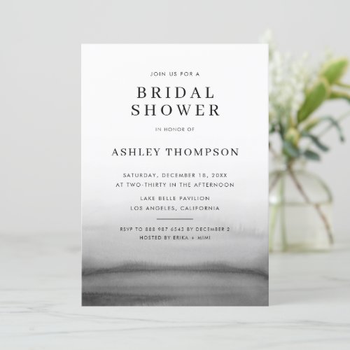 Watercolor Ombre Dark Gray Modern Bridal Shower Invitation