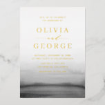 Watercolor Ombre Dark Gray Modern Wedding Foil Invitation<br><div class="desc">Modern and minimalist watercolor wedding invitation. Invite family and friends to your wedding with this customizable gold foil pressed wedding invitation. It features watercolour dark gray ombre, simple typography and an elegant script. This simple dark gray ombre invitation is perfect for nautical weddings, winter weddings, beach weddings and modern theme...</div>