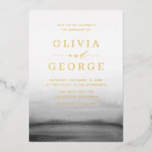 Watercolor Ombre Dark Gray Modern Wedding