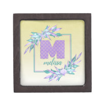 Watercolor Ombre Floral + Mermaid Purple Monogram Gift Box