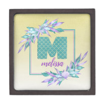 Watercolor Ombre Floral + Mermaid Scales Monogram Gift Box
