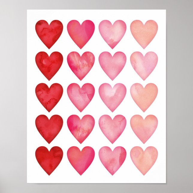 Watercolor Ombre hearts poster print (Front)