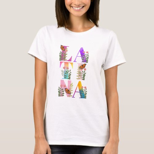 Watercolor Ombre Latina Text Female T_Shirt