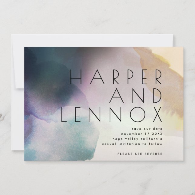 Watercolor Ombre Modern QR Code Save The Date Invitation (Front)