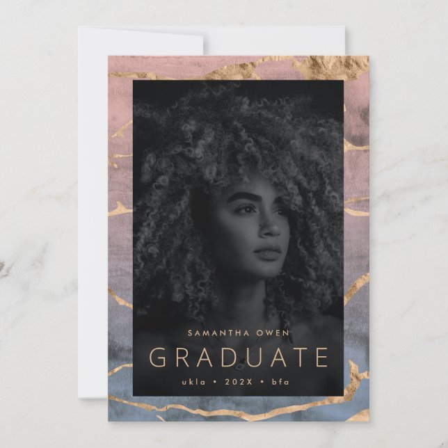 watercolor ombre oasis modern golden foil veins announcement (Front)