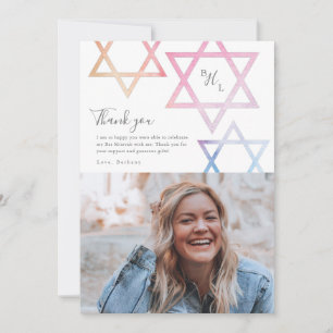 Watercolor Ombré Photo Bat Mitzvah Thank You Card