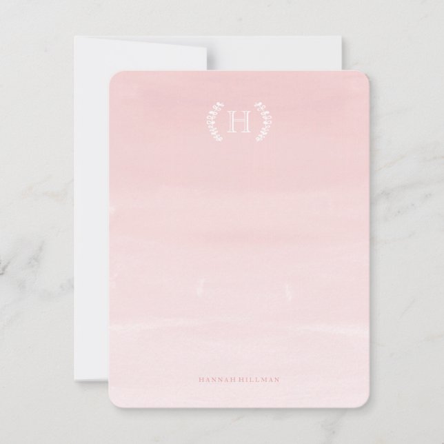 Watercolor Ombre Pink Personal Stationery Note Card (Front)