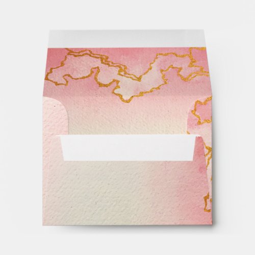 Watercolor Ombre Pink Red Address Gold Vein Envelope