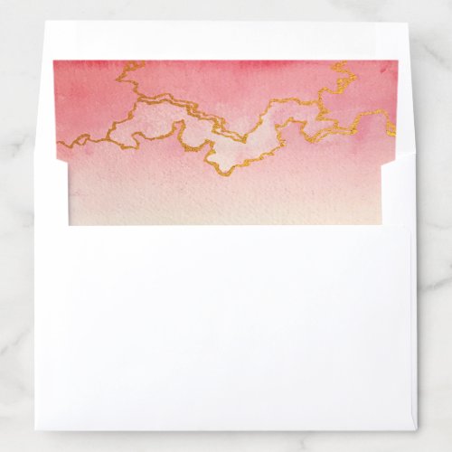 Watercolor Ombre Pink Red Gold Vein Envelope Liner