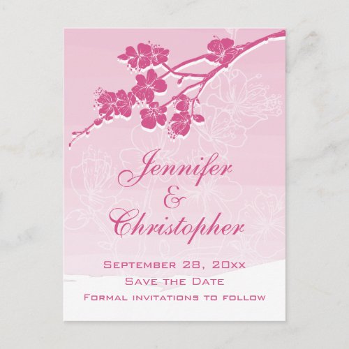 Watercolor Ombre Pink Spring Blossom Save the Date Announcement Postcard