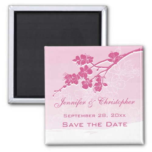 Watercolor Ombre Pink Spring Blossom Save the Date Magnet