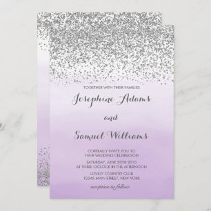 Watercolor Ombre Purple and Silver Glitter Wedding Invitation