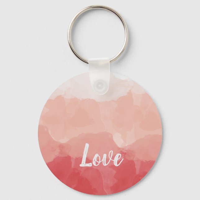 Watercolor Ombre Red and Pink Gradient Love Keychain (Front)