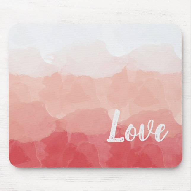 Watercolor Ombre Red and Pink Gradient Love Mouse Pad (Front)