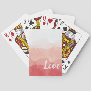 Watercolor Ombre Red and Pink Gradient Love Poker Cards