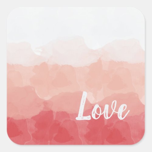 Watercolor Ombre Red and Pink Gradient Love Square Sticker