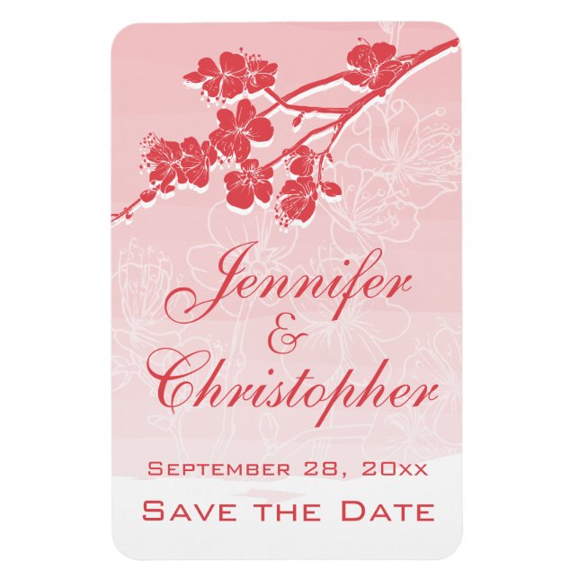 Watercolor Ombre Red Spring Blossom Save the Date Magnet (Vertical)