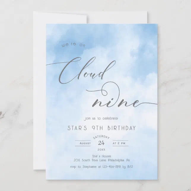 Watercolor On Cloud 9 9th Birthday Invitation | Zazzle