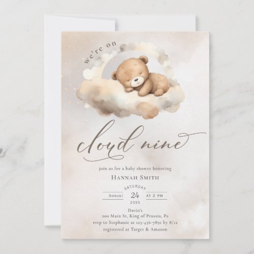 Watercolor On Cloud 9 Baby Shower Invitation