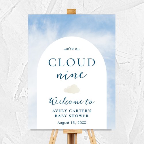 Watercolor On Cloud 9 Baby Shower Welcome Sign